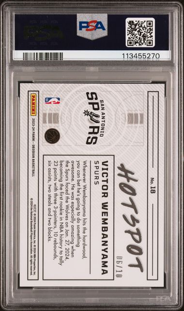 2023 Panini Obsidian Hotspot Victor Wembanyama #18 (Hotspot-Ee Molten Mojo) Gem Mt 10 back