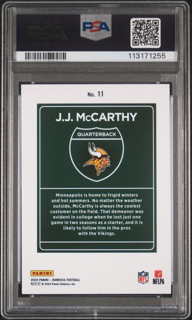 2024 Panini Donruss Downtown! Jj Mccarthy #11 Mint 9 back