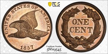 1857 1C Flying Eagle PR64+ CAM