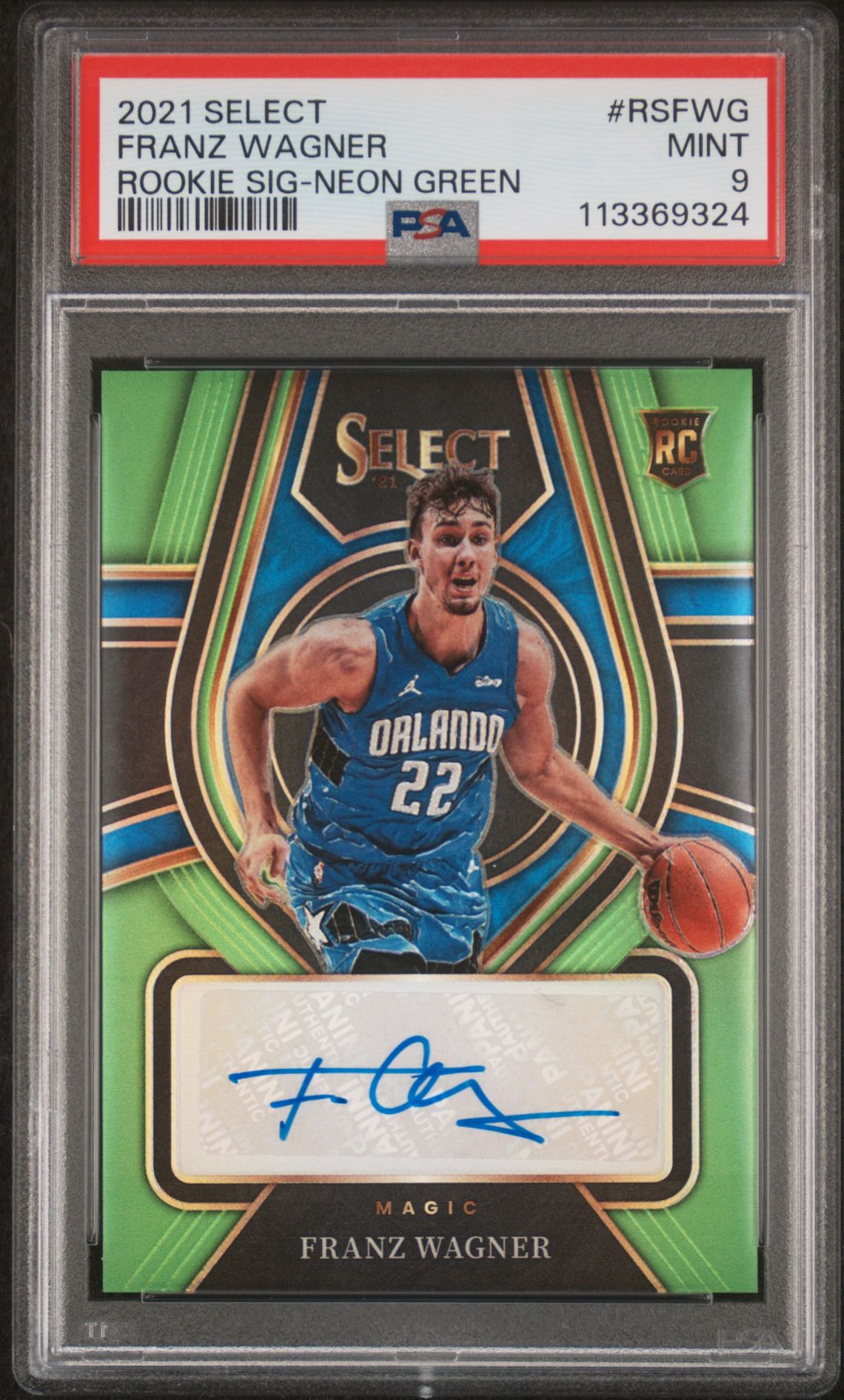 2021 Panini PANINI SELECT ROOKIE SIGNATURES NEON GREEN #RSFWG Franz Wagner front