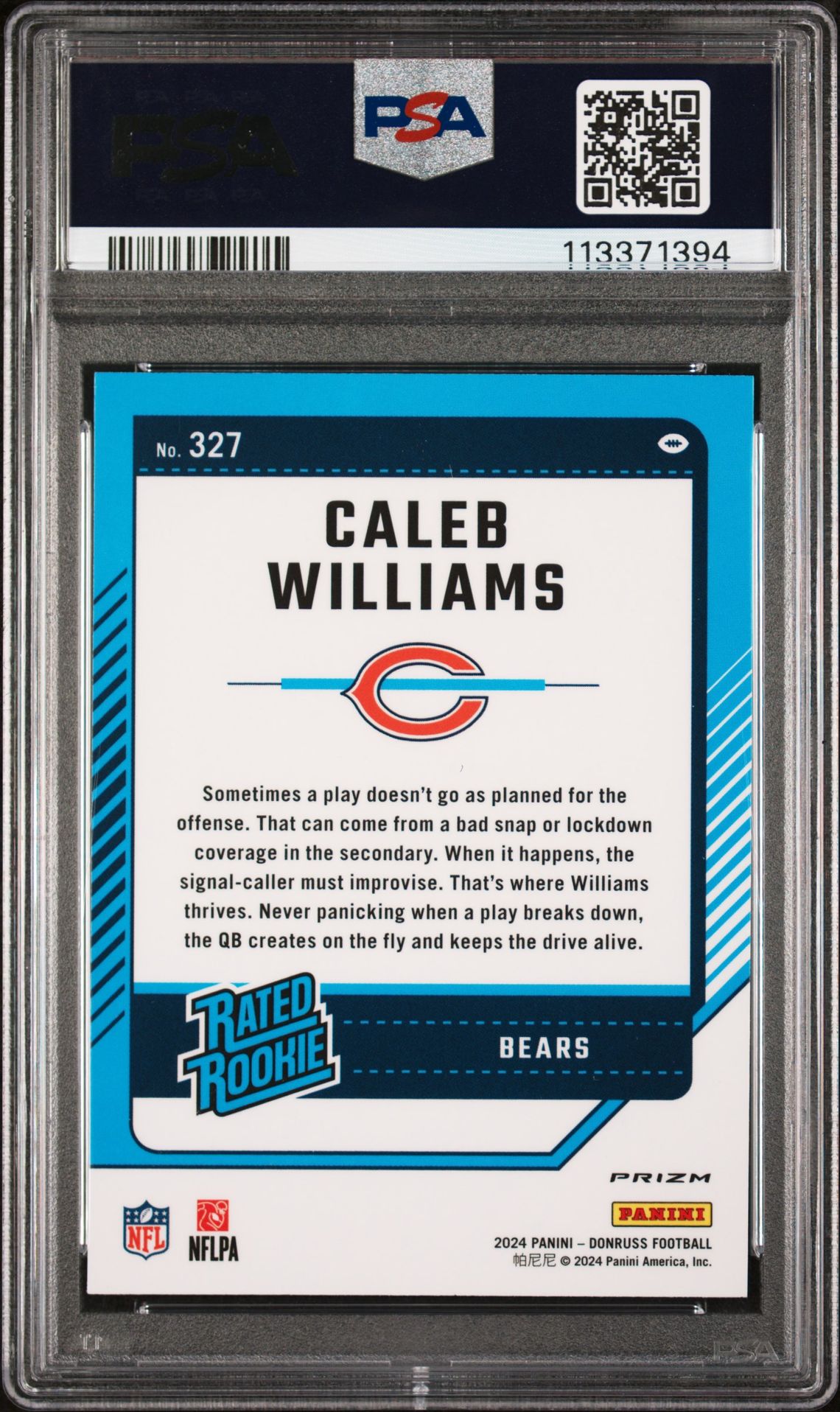 2024 Panini Donruss Caleb Williams #327 (Optic Preview-Red Wave) Gem Mt 10 back
