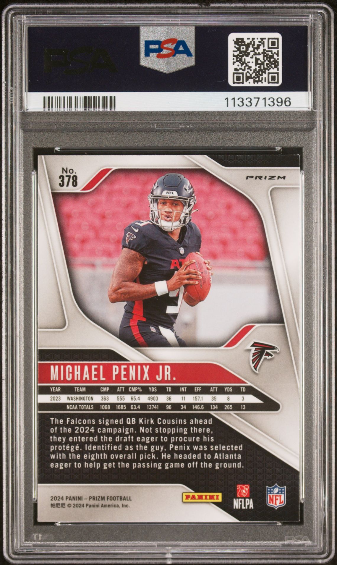 2024 Panini Prizm Michael Penix Jr. #378 (Lazer Prizm) Gem Mt 10 back