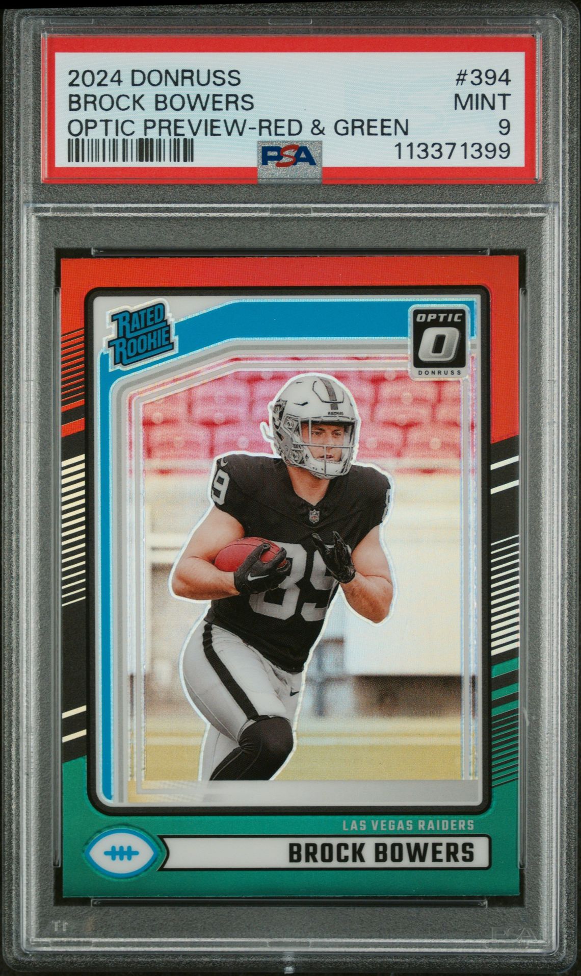 2024 Panini Donruss Brock Bowers #394 (Optic Preview-Red & Green) Mint 9 front