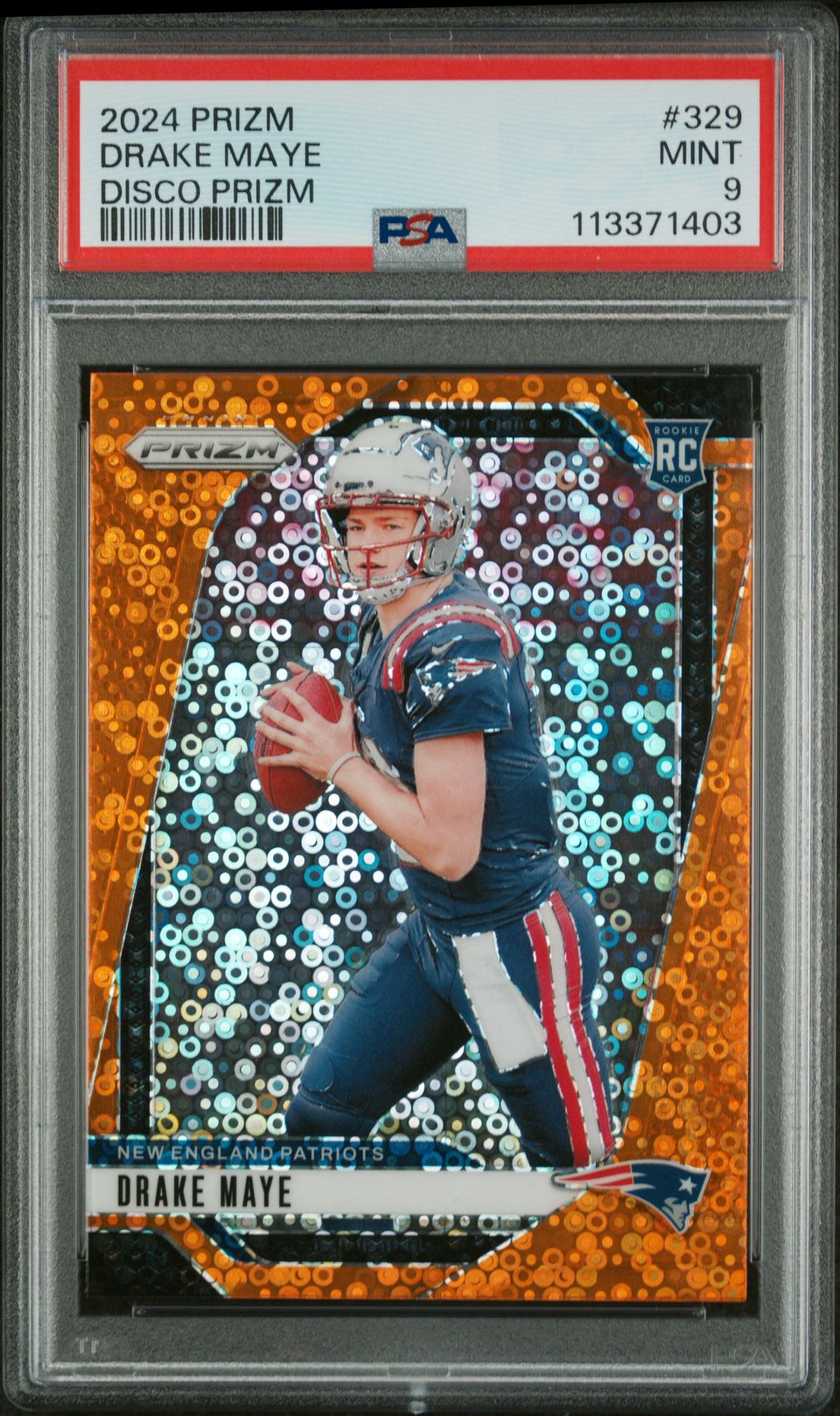 2024 Panini Prizm Drake Maye #329 (Disco Prizm) Mint 9 front