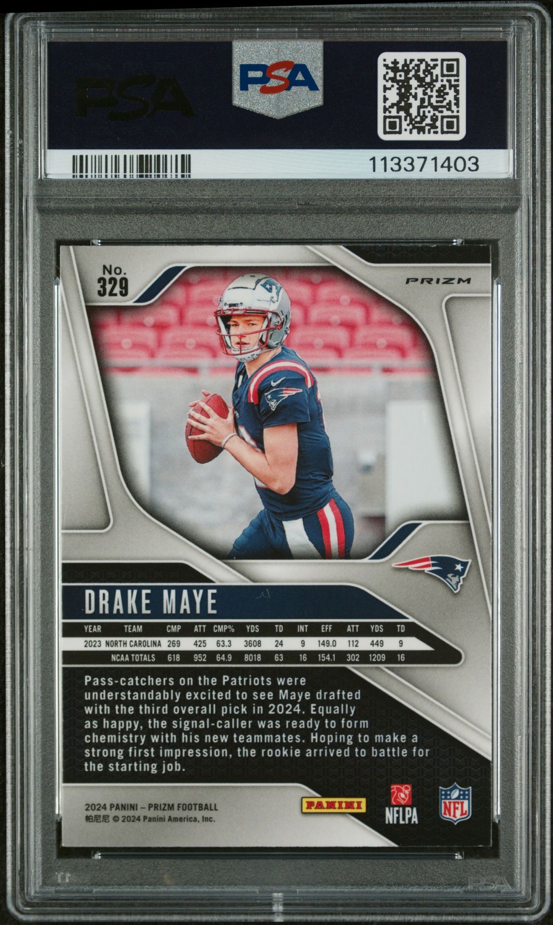 2024 Panini Prizm Drake Maye #329 (Disco Prizm) Mint 9 back