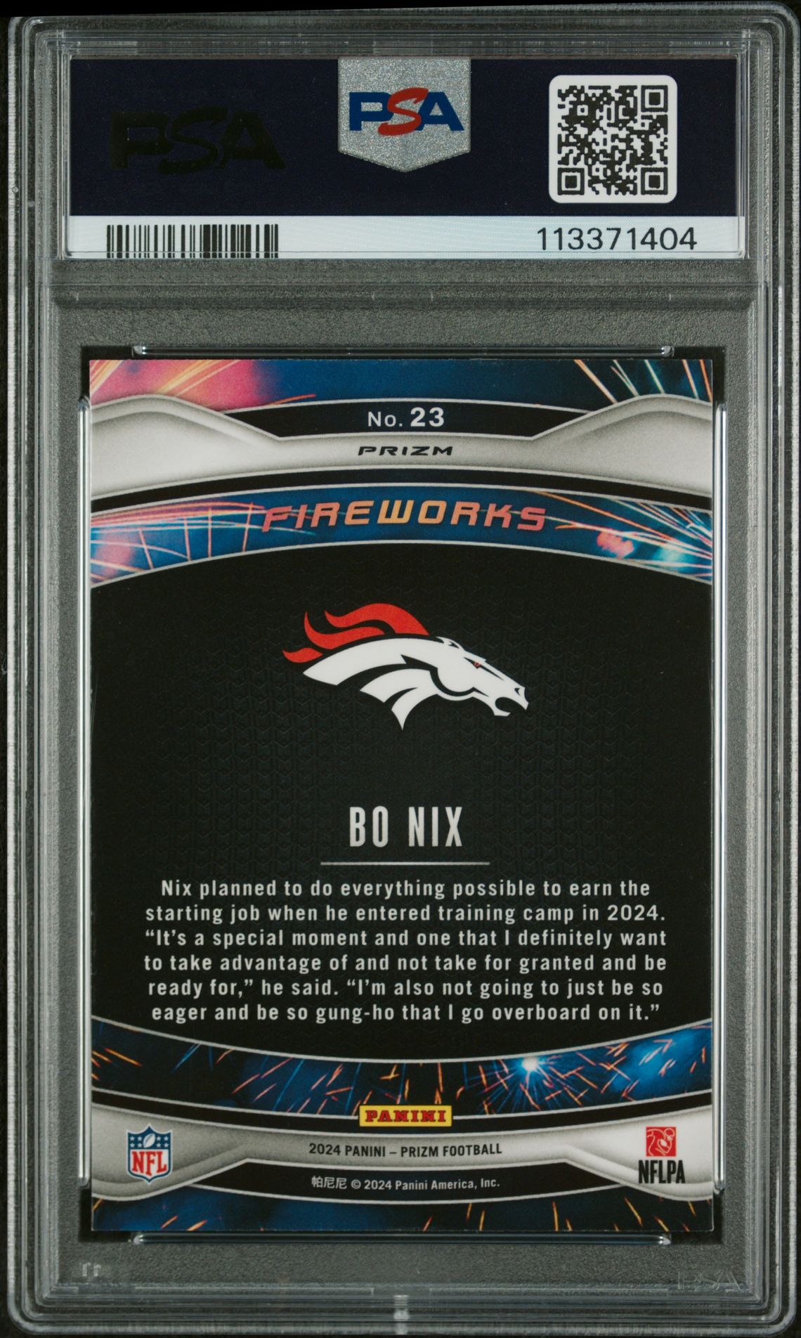 2024 Panini Prizm Fireworks Bo Nix #23 (Fireworks-Green Prizm) Mint 9 back