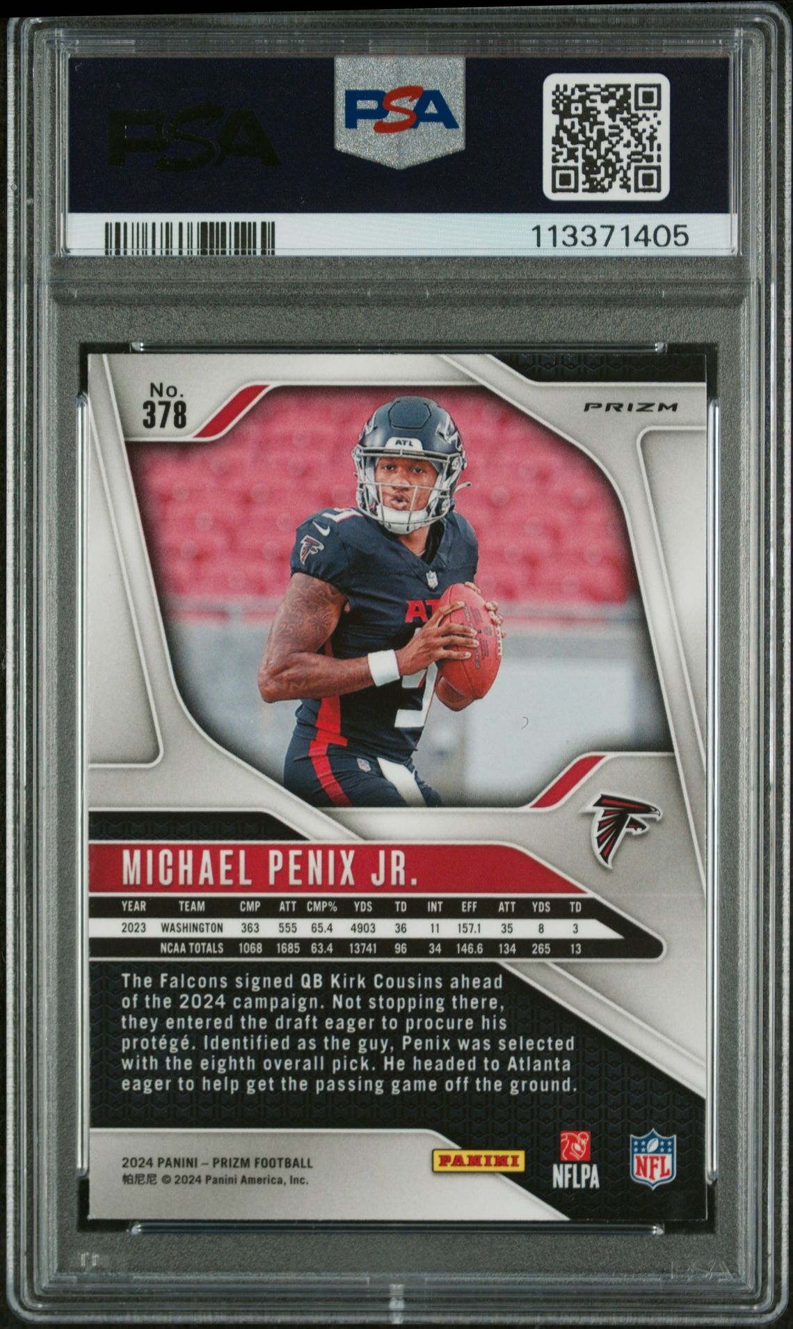 2024 Panini Prizm Michael Penix Jr. #378 (Green Wave) Mint 9 back