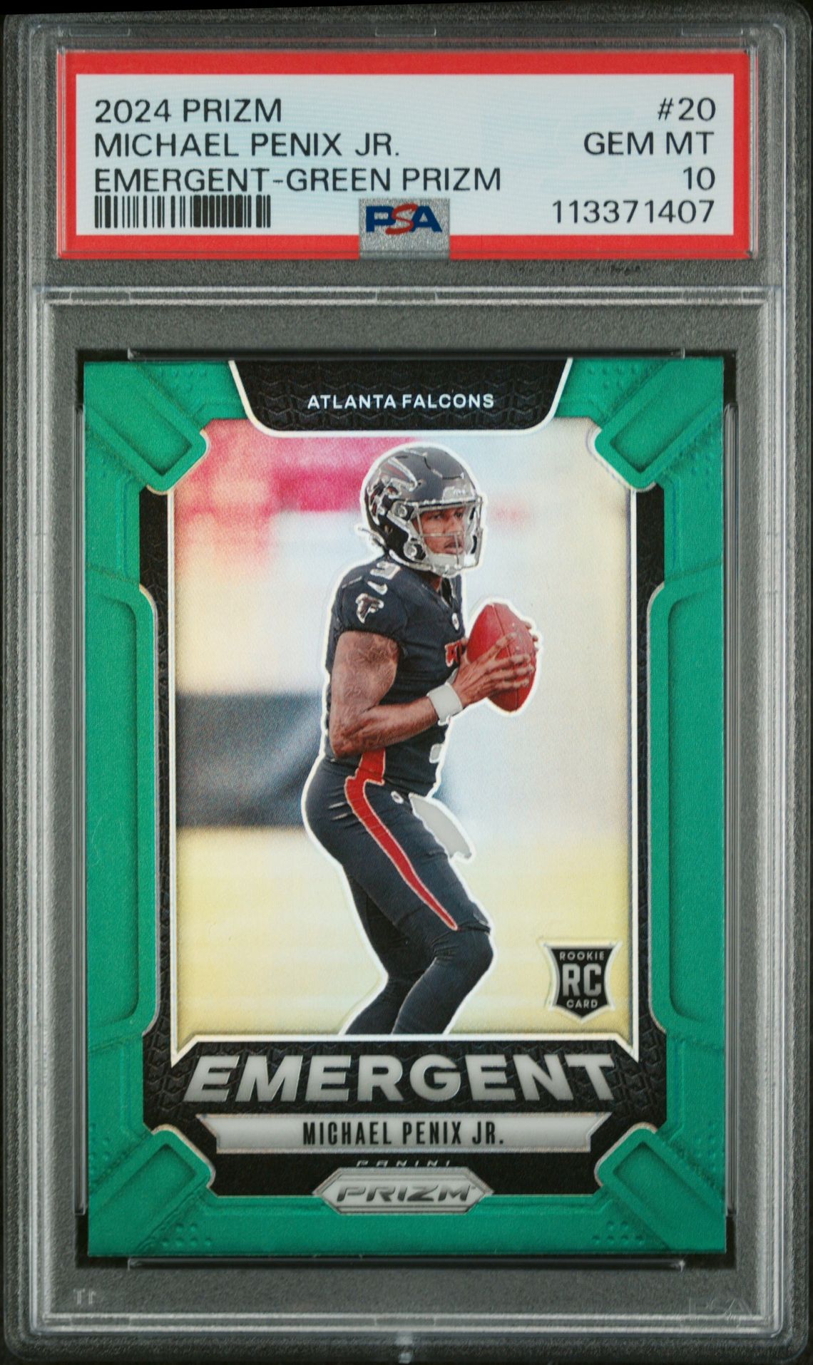 2024 Panini Prizm Emergent Michael Penix Jr. #20 (Emergent-Green Prizm) Gem Mt 10 front
