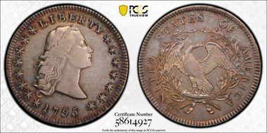 1795 $1 Flowing Hair, 3 Leaves XF45