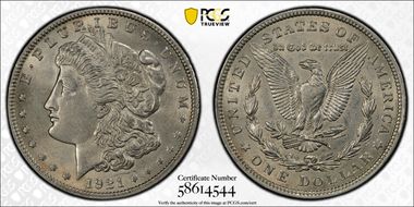 1921 $1 Morgan AU58