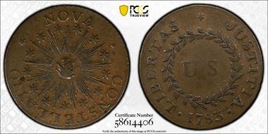 1783 C Nova 1/2P Pointed Rays, Small US AU50BN