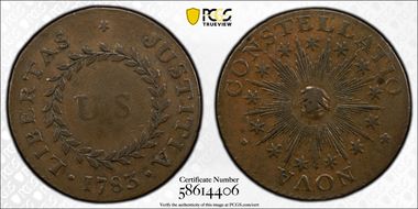 1783 C Nova 1/2P Pointed Rays, Small US AU50BN