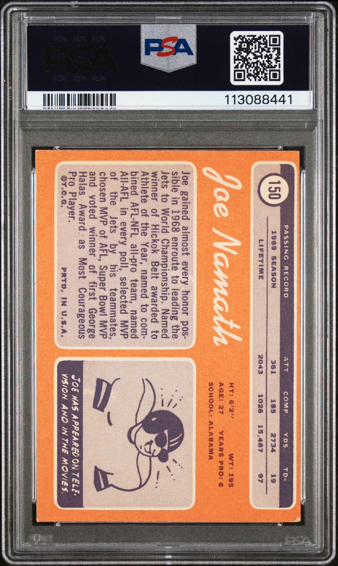 1970 Topps Joe Namath #150 Vg-Ex 4 back