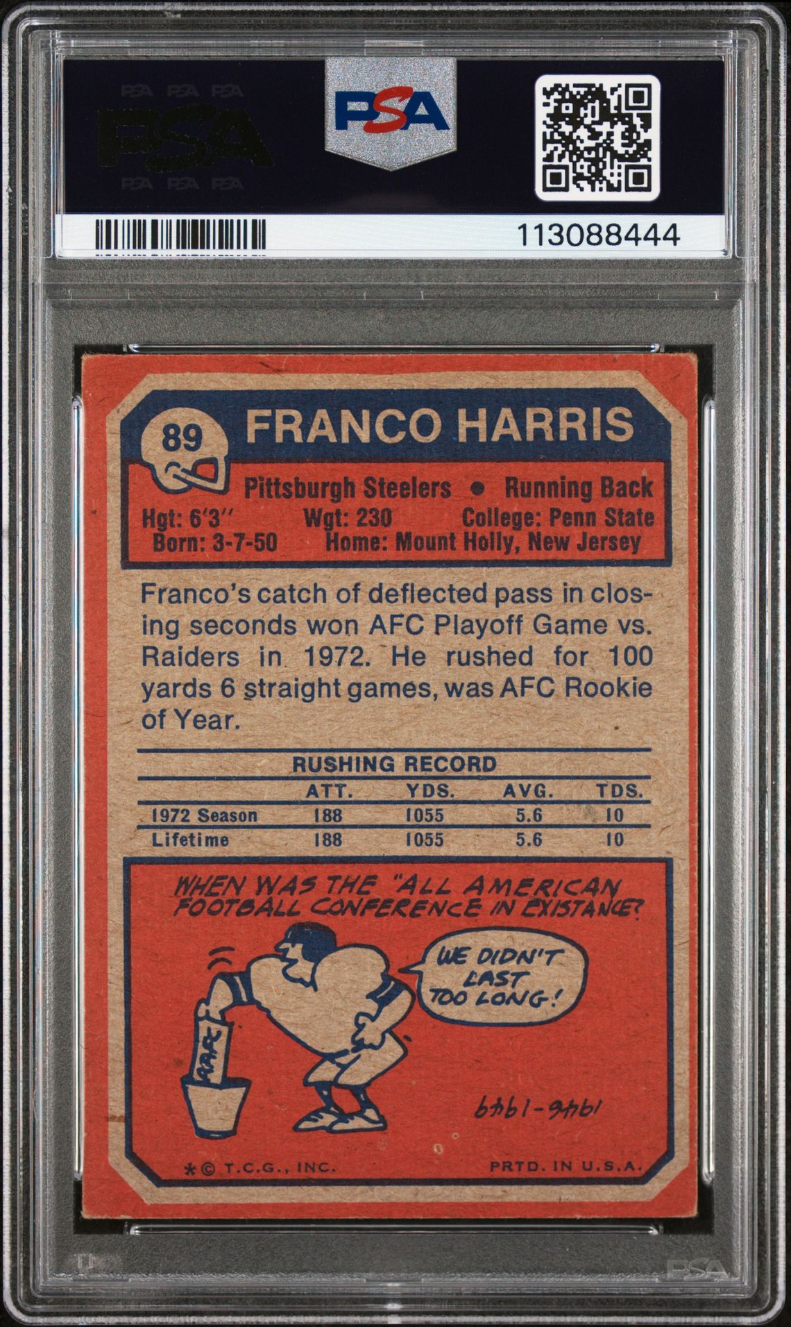 1973 Topps Franco Harris #89 Good+ 2.5 back