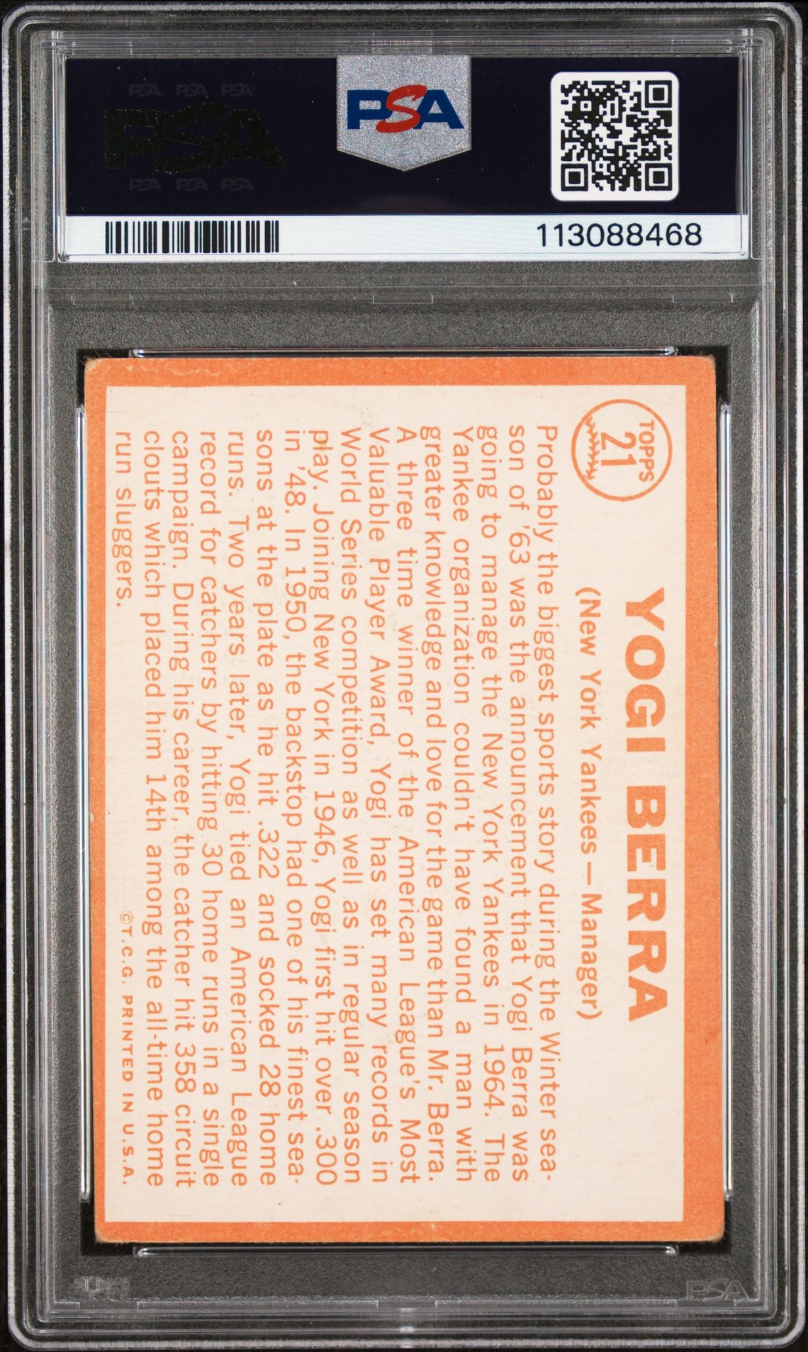 1964 Topps Yogi Berra #21 Good 2 back