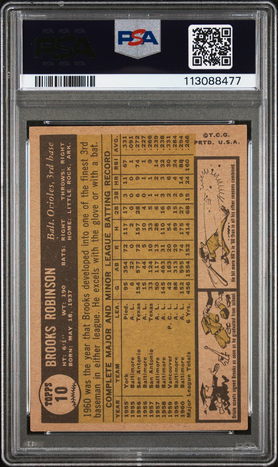 1961 Topps Brooks Robinson #10 Vg-Ex 4 back