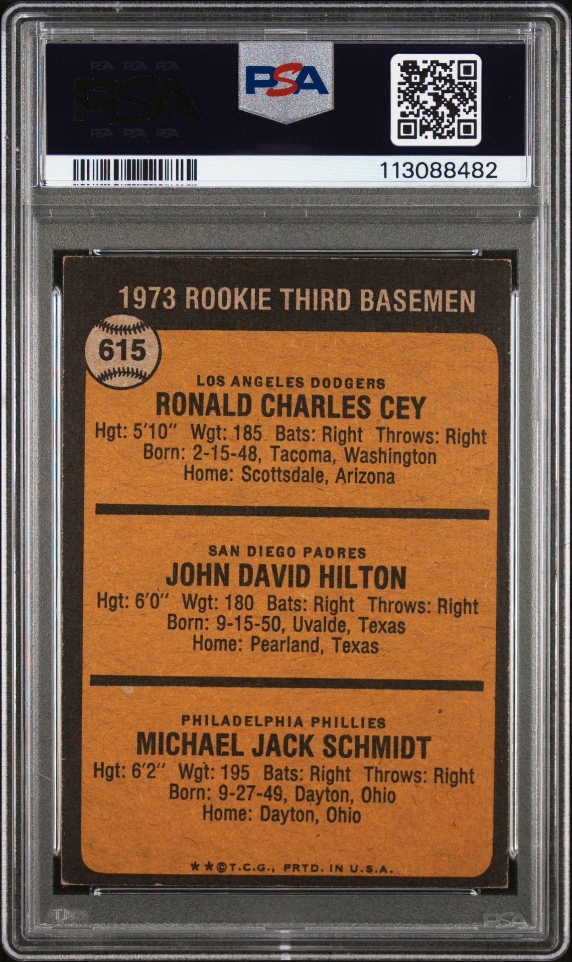 1973 Topps Rookie 3Rd Basemen #615 (Cey/Hilton/Schmidt) Ex 5 back