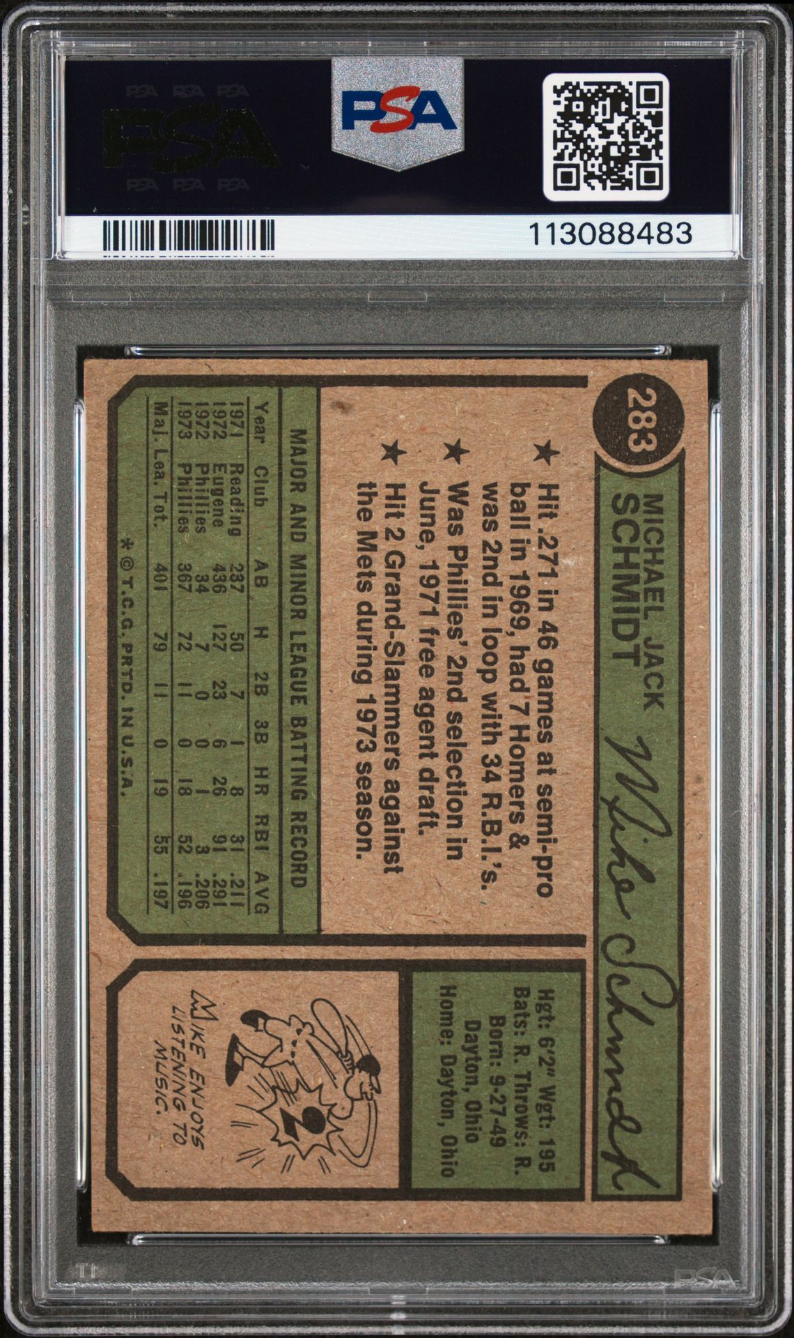 1974 Topps Mike Schmidt #283 Vg-Ex 4 back