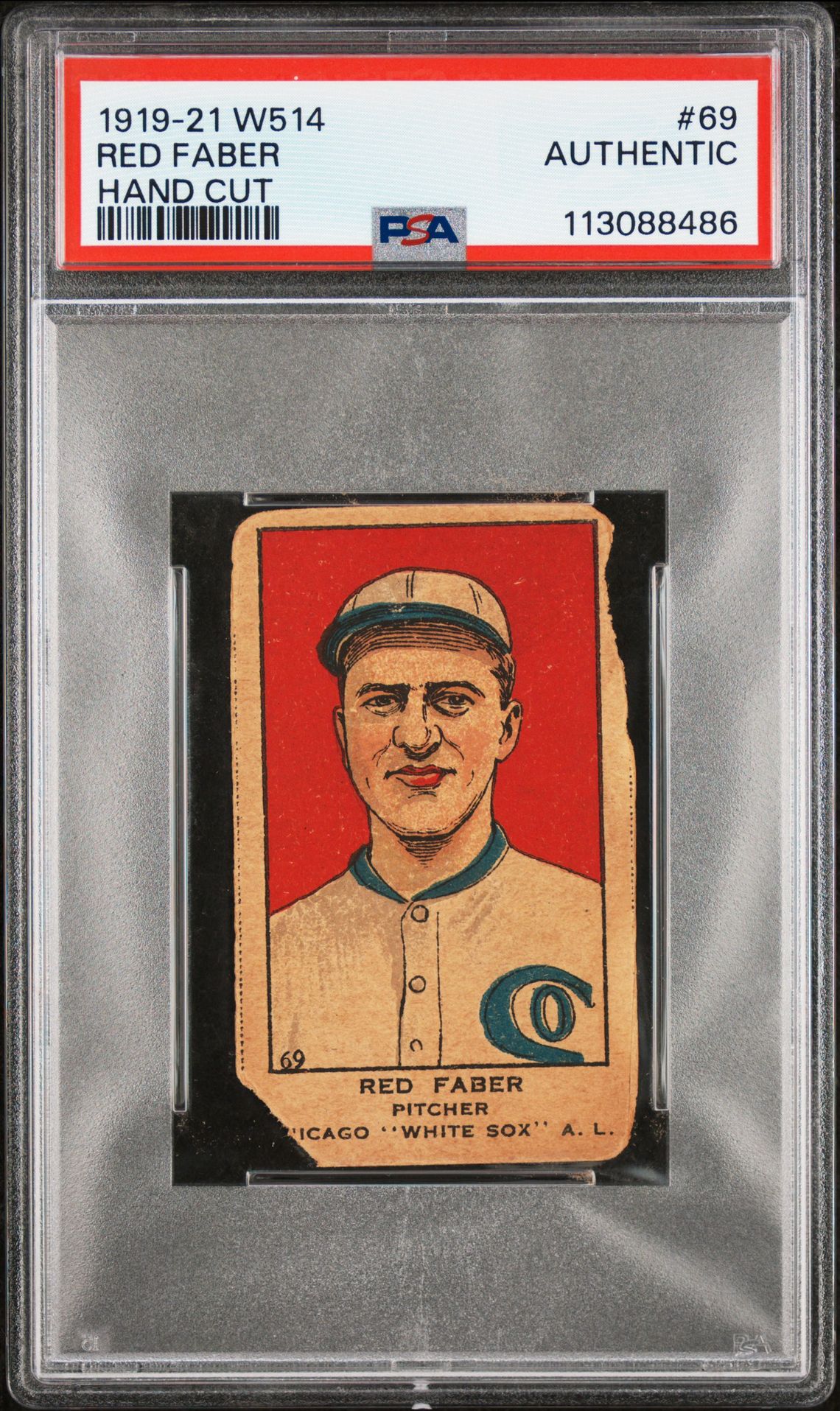 1919 W514 Red Faber #69 (Hand Cut) N0: Authentic front