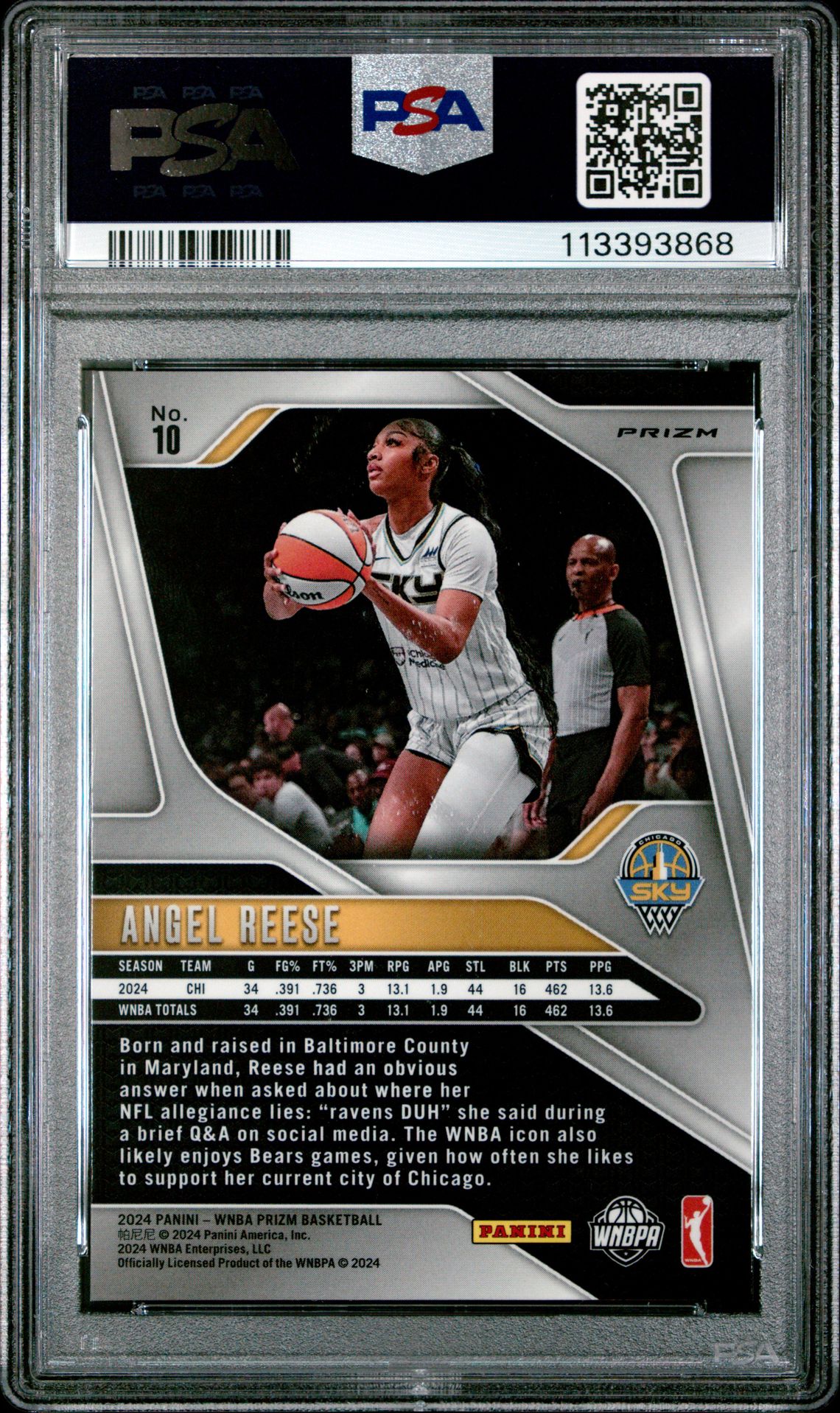2024 Panini Prizm Wnba Angel Reese #10 (Silver Prizm) Mint 9 back