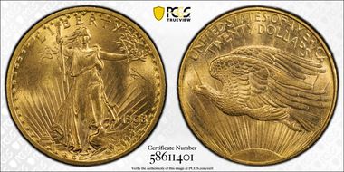 1908-D $20 No Motto MS62