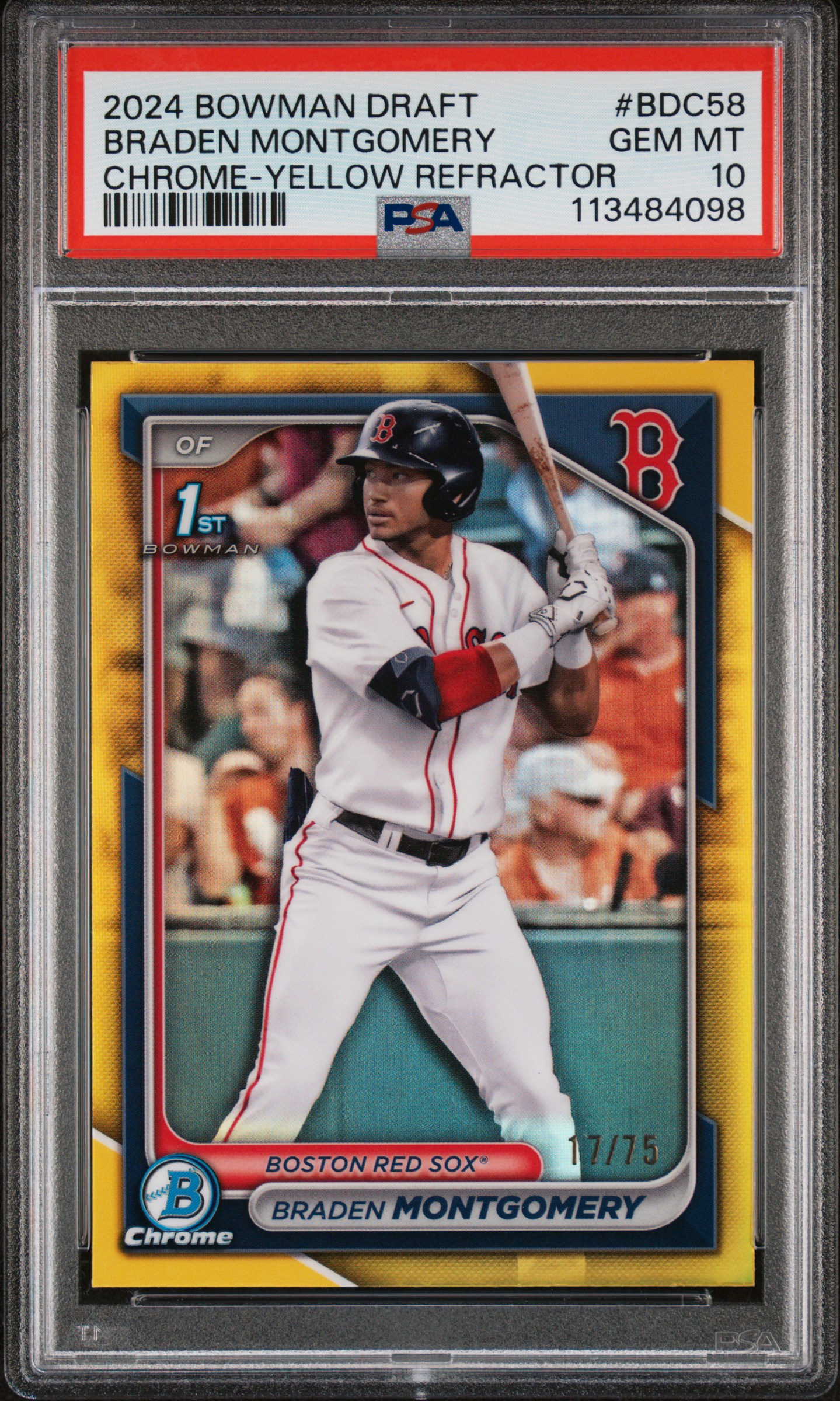 2024 BOWMAN DRAFT CHROME-YELLOW REFRACTOR #BDC58 BRADEN MONTGOMERY 17/75 PSA 10