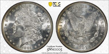 1886 $1 VAM 1C, 3+2 Rev. Clash MS65
