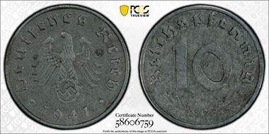 1941-F 10 Pfg J-371 Regular Issue XF45