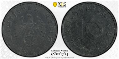 1944-G 10 Pfg J-371 AU58