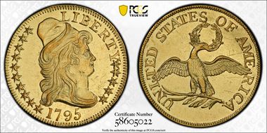 1795 $5 Small Eagle AU58