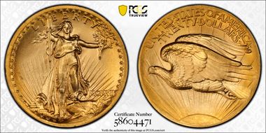 1907 $20 High Relief, Wire Edge MS66