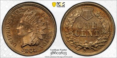 1864 1C Copper-Nickel MS64
