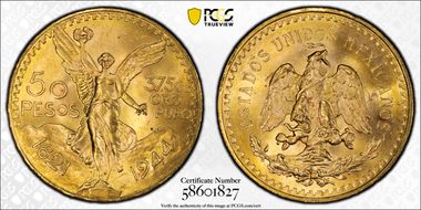 1944 50 Peso KM-481  Au MS65