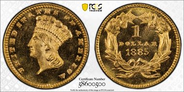 1885 G$1 MS66PL