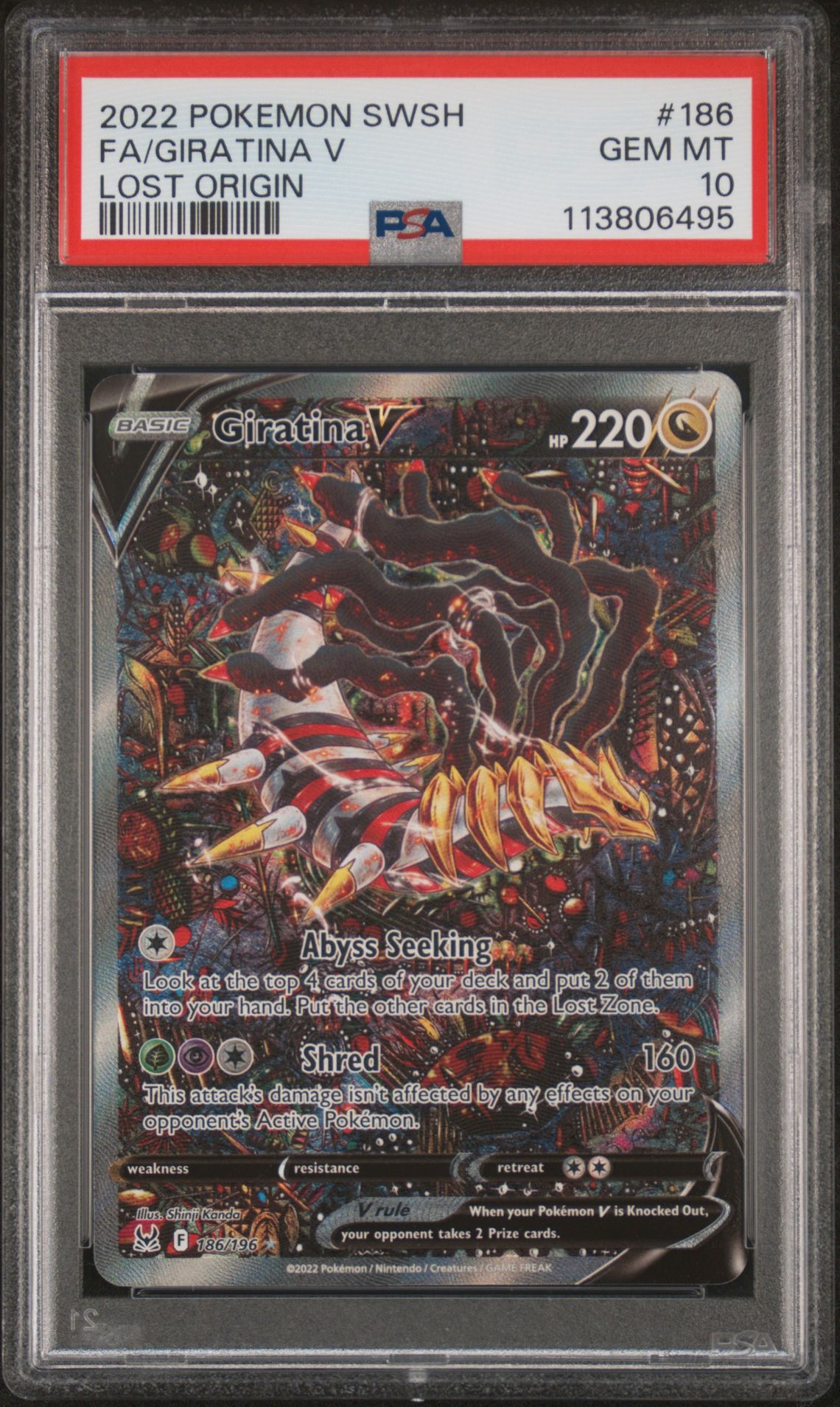 2022 Pokemon Sword & Shield Lost Origin Fa/Giratina V #186 (Lost Origin) Gem Mt 10 front