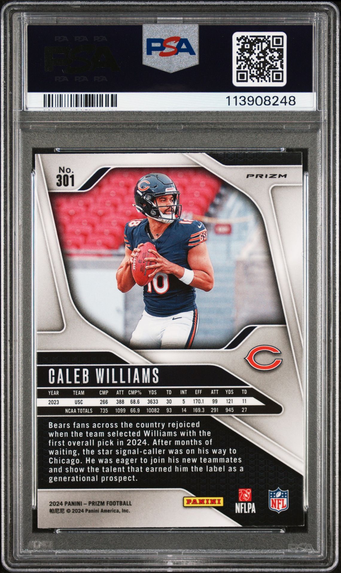 2024 Panini Prizm Caleb Williams #301 (Neon Green Pulsar) Mint 9 back