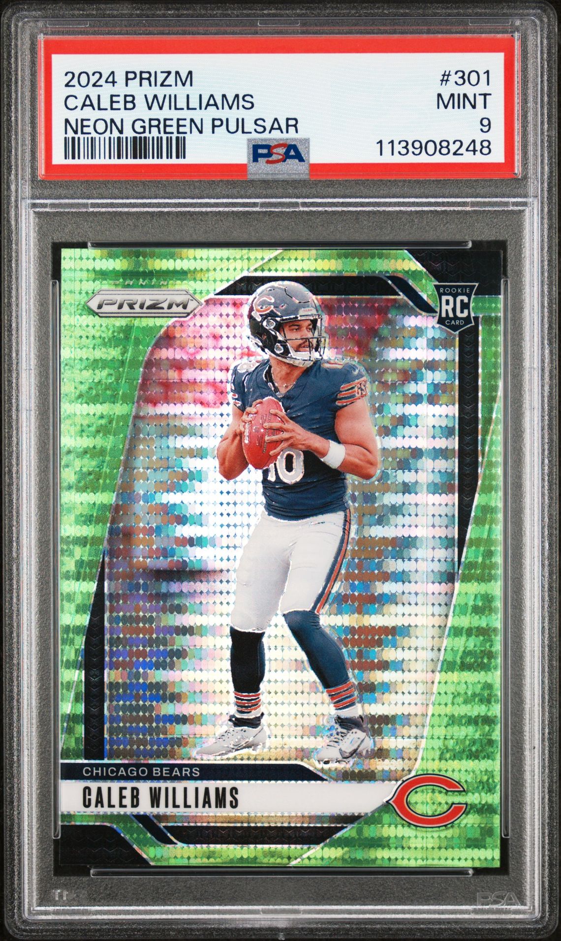 2024 Panini Prizm Caleb Williams #301 (Neon Green Pulsar) Mint 9 front