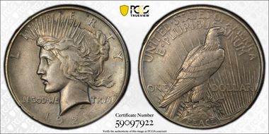 1921 $1 High Relief, Peace AU55