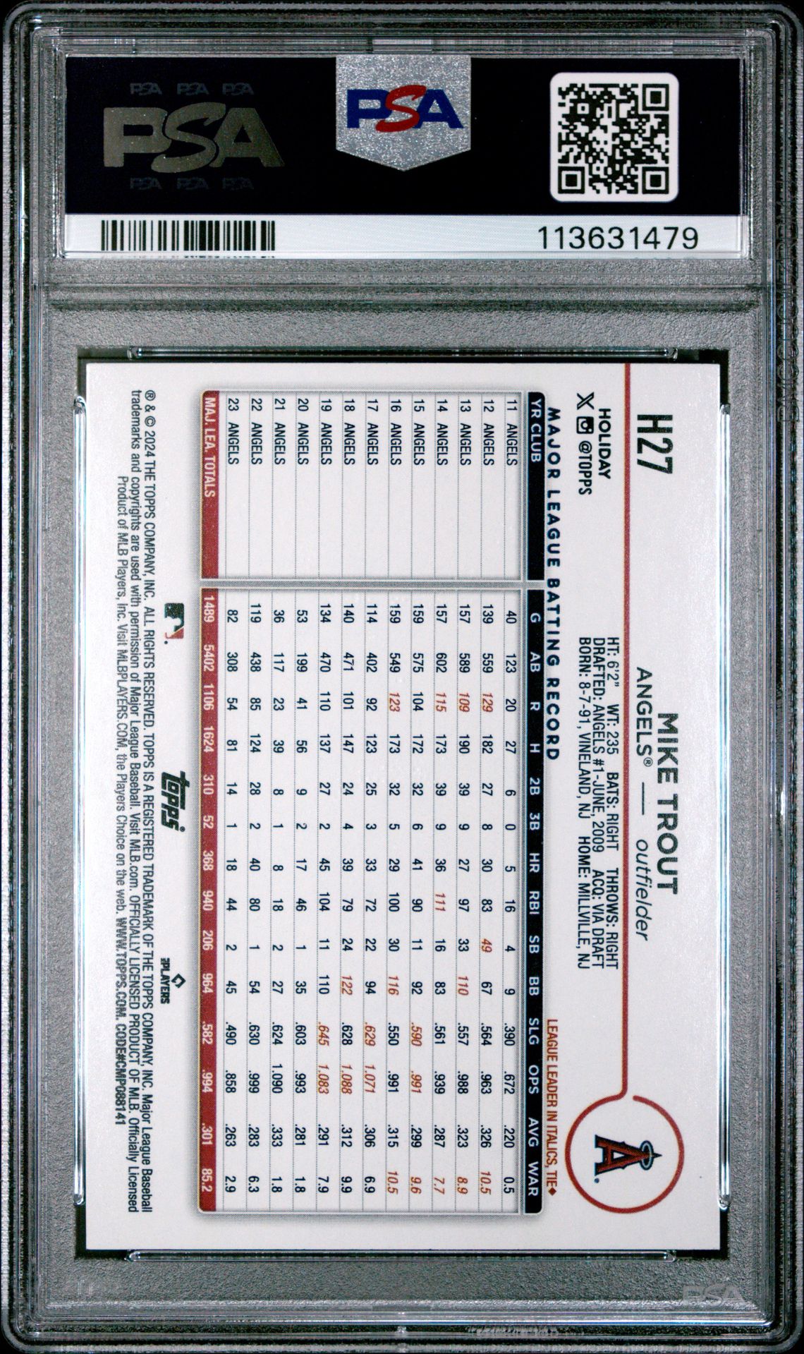 2024 Topps Holiday Mike Trout #H27 (Holiday Tree) Mint 9 back
