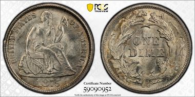 1875-CC 10C Mintmark Below Bow MS66