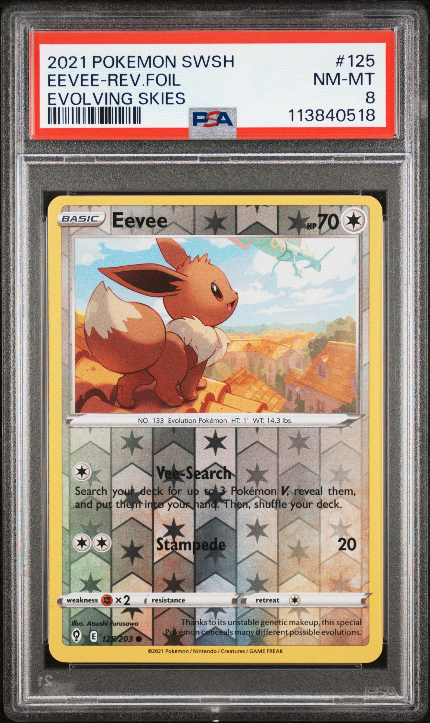 2021 #125 Eevee-Reverse Foil PSA 8 Sword & Shield Evolving Skies Pokemon