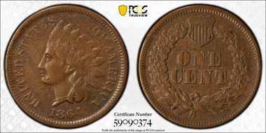 1864 1C L on Ribbon VF35BN