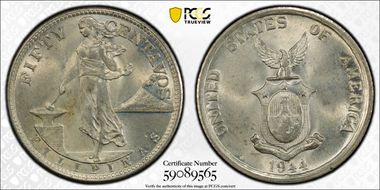 1944-S 50C KM-183  Ag MS65