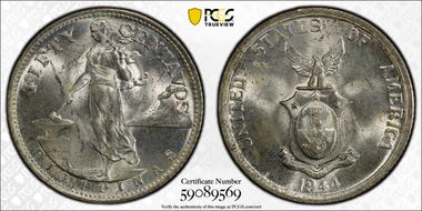 1944-S 50C KM-183  Ag MS64