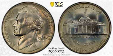 1942-P 5C Silver MS67+