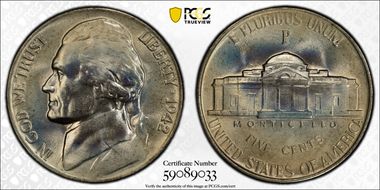 1942-P 5C Silver MS67+