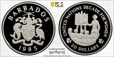 1985-CHI $20 Decade for Women KM-46  Ag PR69DCAM