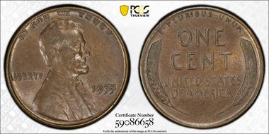 1955 1C Doubled Die Obverse AU58BN