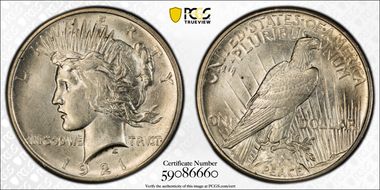 1921 $1 High Relief, Peace MS61