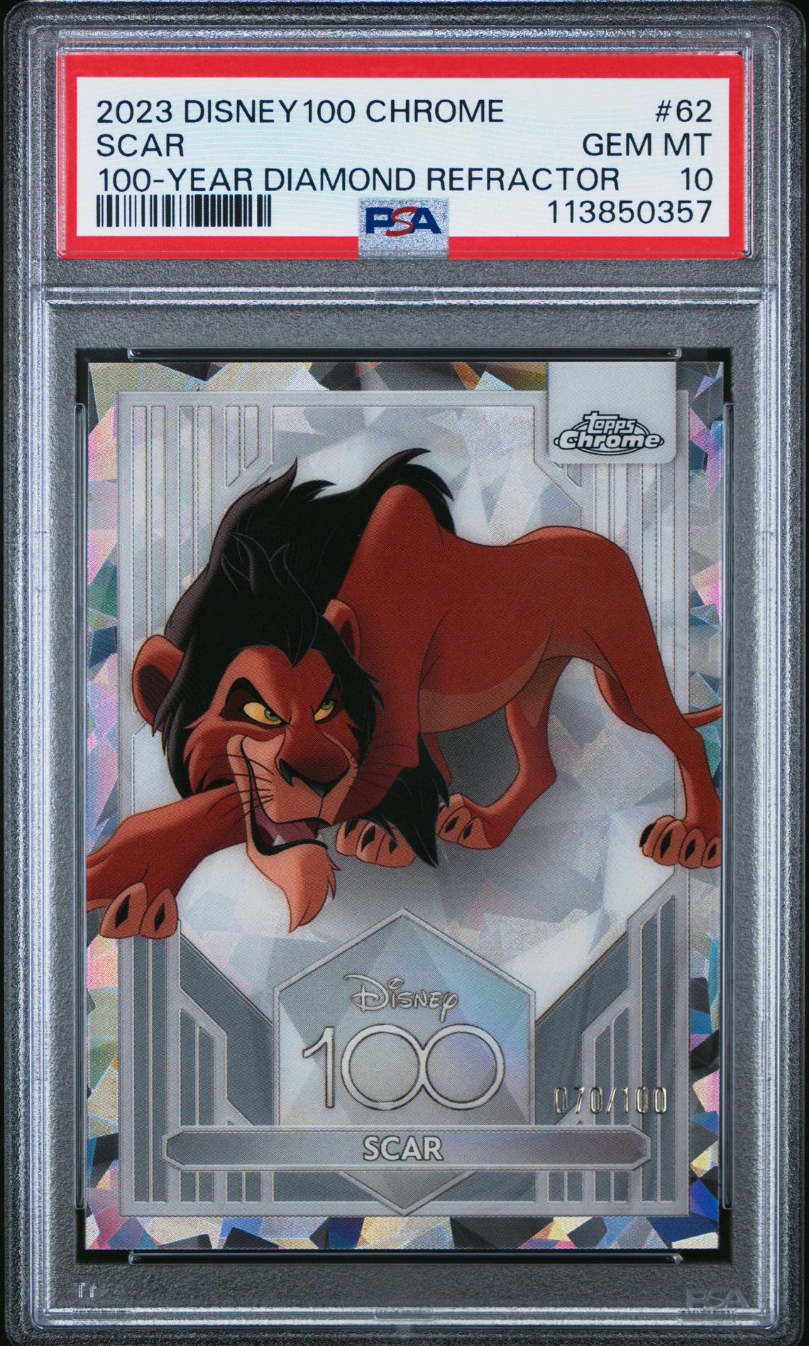 2023 Topps TOPPS CHROME DISNEY100 100-YEAR DIAMOND REFRACTOR #62 Scar front